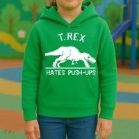 T-Rex Hates PushUps Funny Tyrannosaurus Rex Kids Hoodie thumb 3