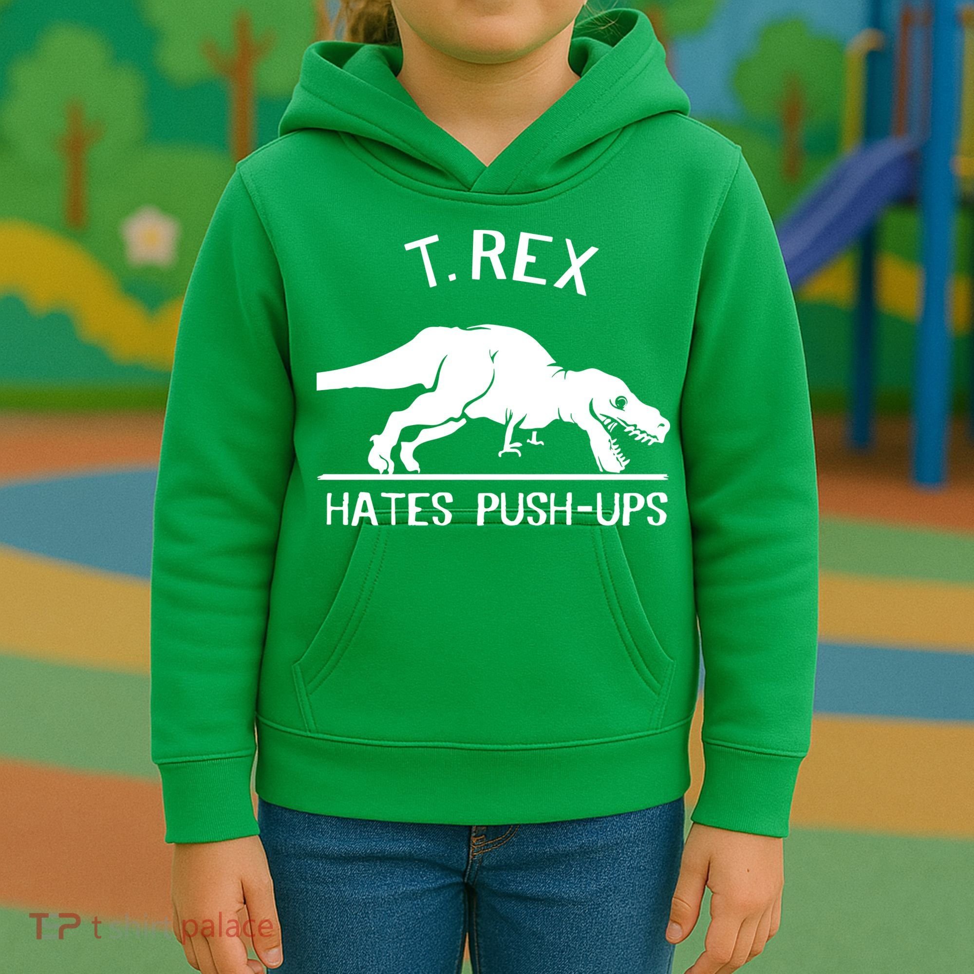 T-Rex Hates PushUps Funny Tyrannosaurus Rex Kids Hoodie