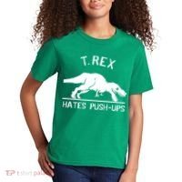 T-Rex Hates PushUps Funny Tyrannosaurus Rex Kids T-Shirt thumb 2