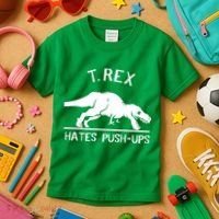 T-Rex Hates PushUps Funny Tyrannosaurus Rex Kids T-Shirt thumb 3