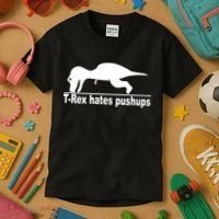 TRex Hates Pushups Funny Kids T-Shirt thumb 3