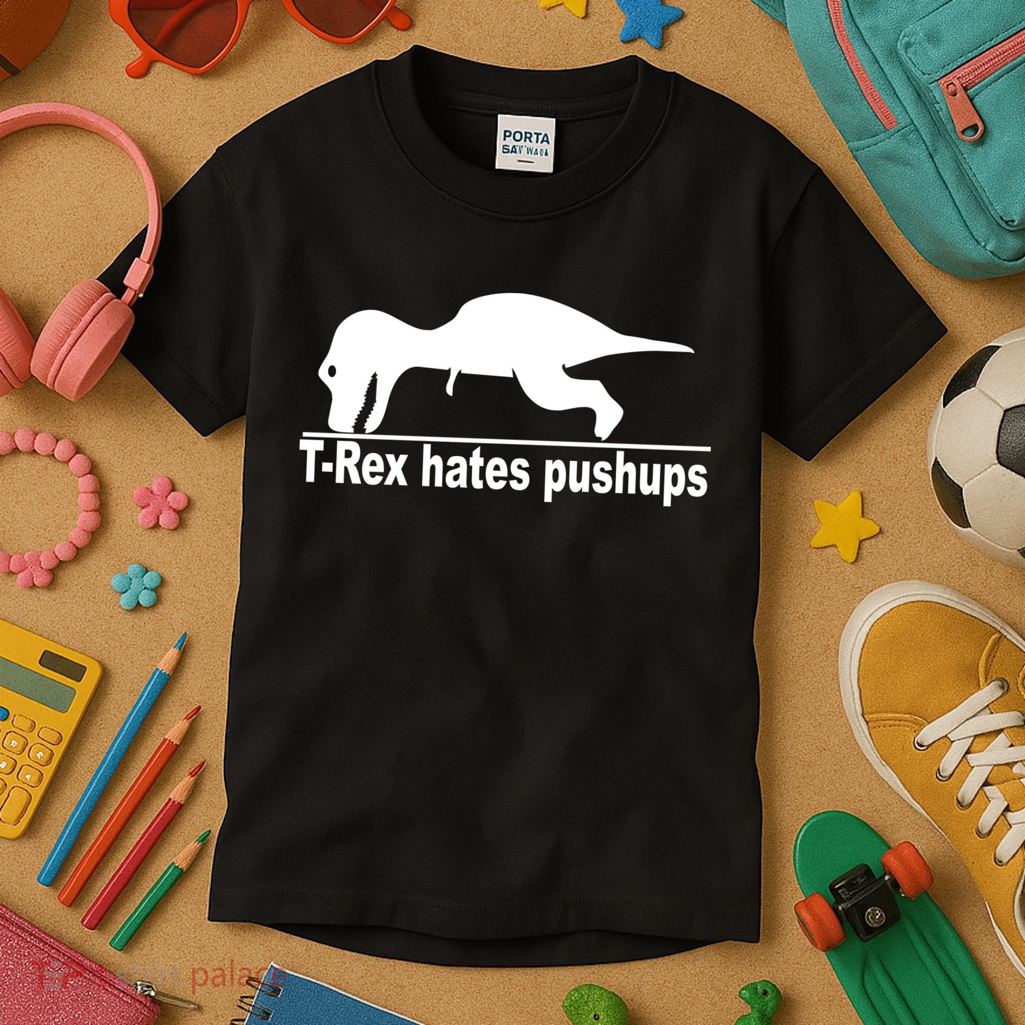 TRex Hates Pushups Funny Kids T-Shirt