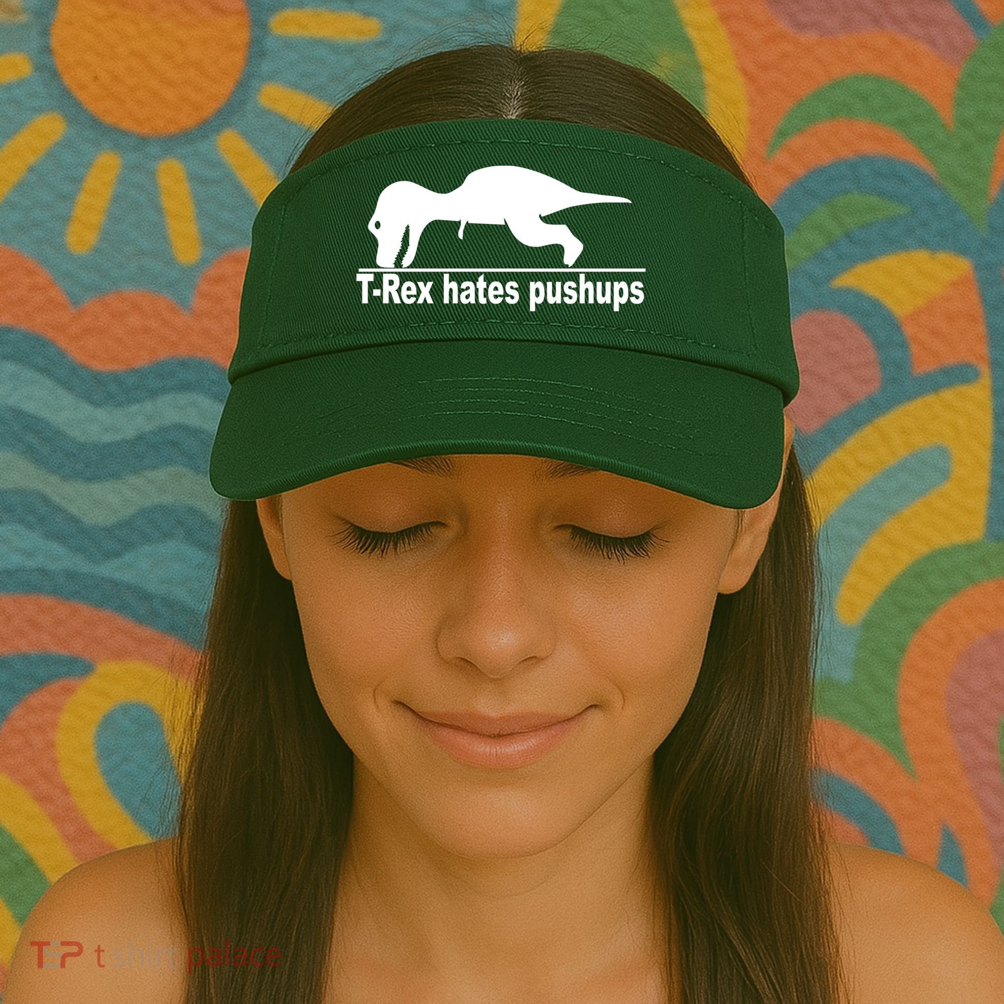 TRex Hates Pushups Funny Visor