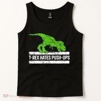 TRex Hates PushUps Dinosaur Funny Gym Push Ups Tank Top thumb 2