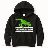 TRex Hates PushUps Dinosaur Funny Gym Push Ups Kids Hoodie thumb 0