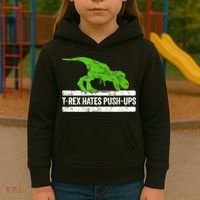 TRex Hates PushUps Dinosaur Funny Gym Push Ups Kids Hoodie thumb 3