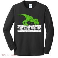TRex Hates PushUps Dinosaur Funny Gym Push Ups Kids Long Sleeve Shirt thumb 0