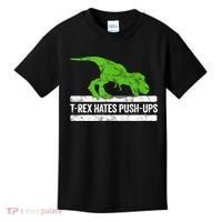 TRex Hates PushUps Dinosaur Funny Gym Push Ups Kids T-Shirt thumb 0