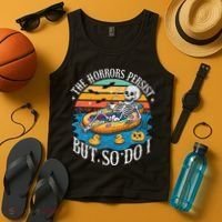 The Horrors Persist But So Do I Humor Skeleton Coffee Lover Tank Top thumb 4