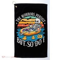 The Horrors Persist But So Do I Humor Skeleton Coffee Lover Golf Towel thumb 0