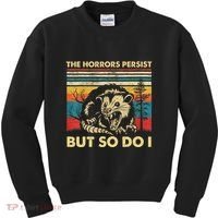 The Horrors Persist But So Do I Angry Opossum Possum Kids Sweatshirt thumb 0