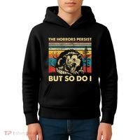 The Horrors Persist But So Do I Angry Opossum Possum Kids Hoodie thumb 4