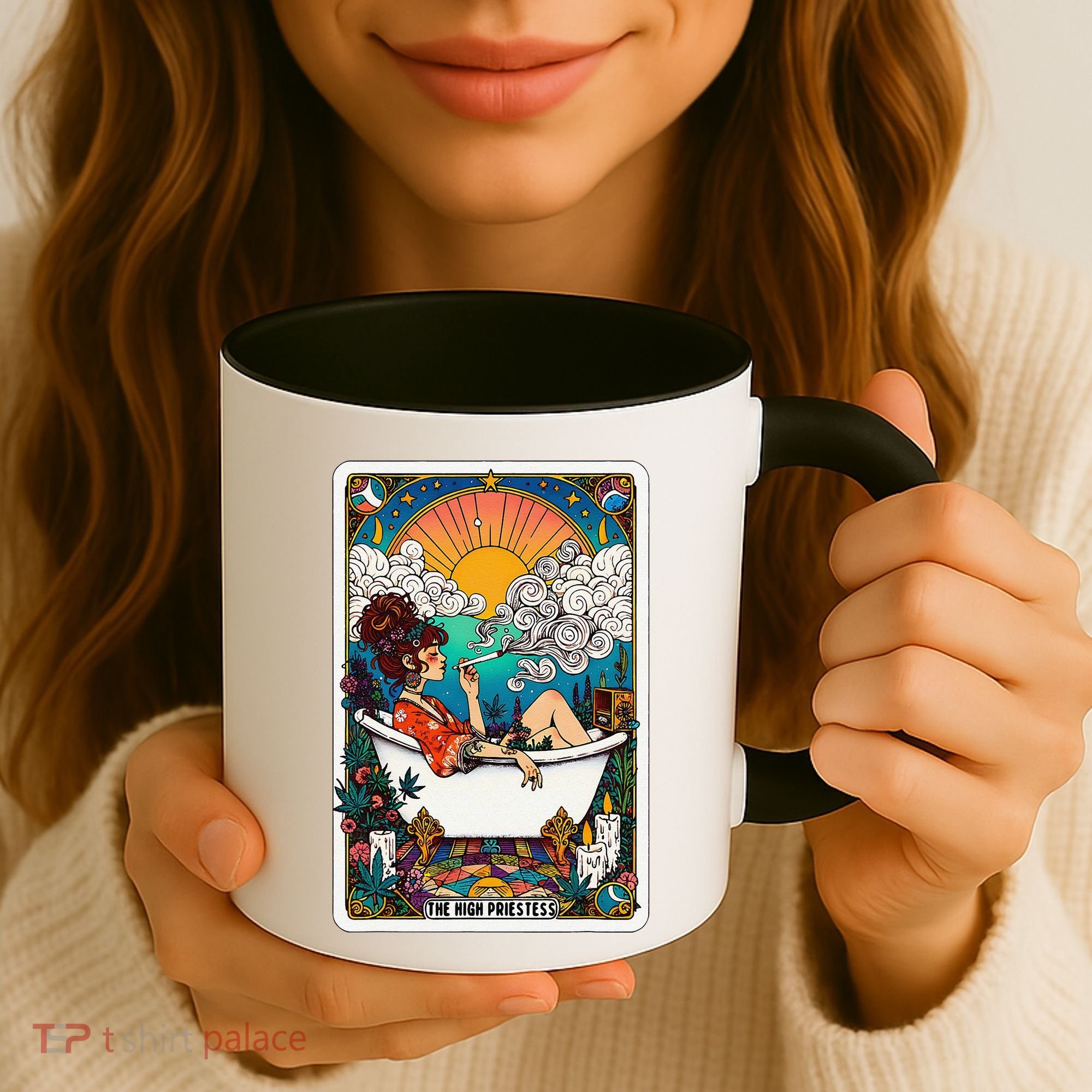 The High Priest.Ess Retro Cannabis Stoner Weed Tarot Card Coffee Mug