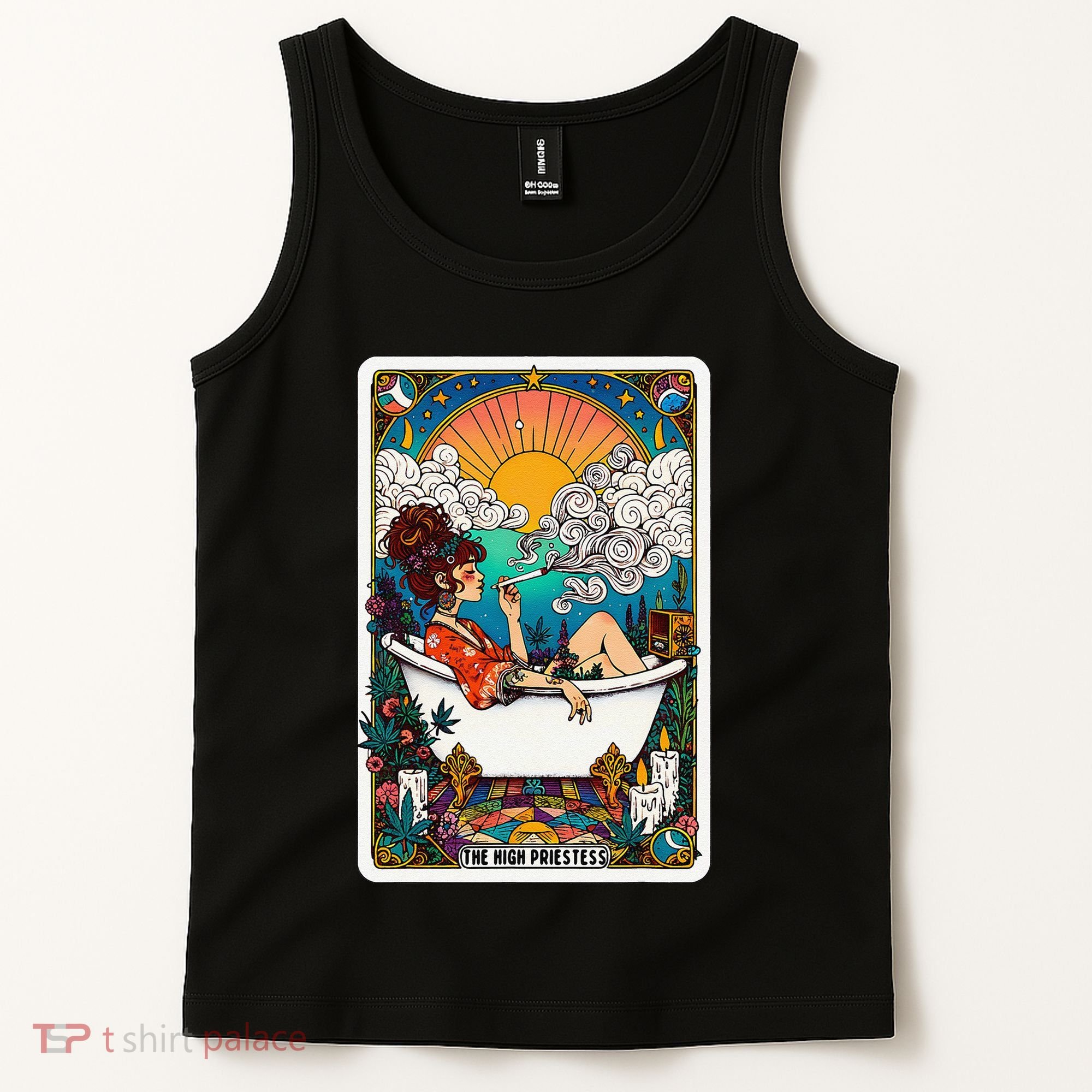The High Priest.Ess Retro Cannabis Stoner Weed Tarot Card Tank Top