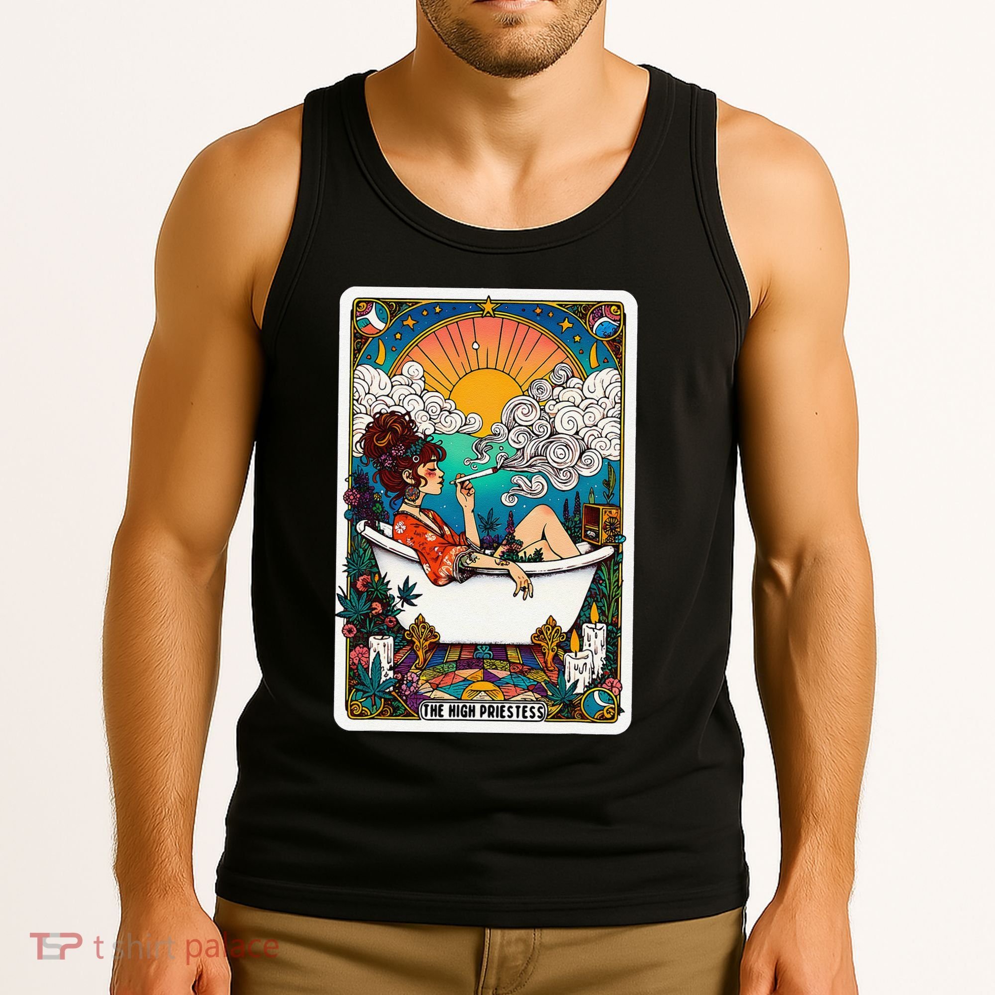 The High Priest.Ess Retro Cannabis Stoner Weed Tarot Card Tank Top