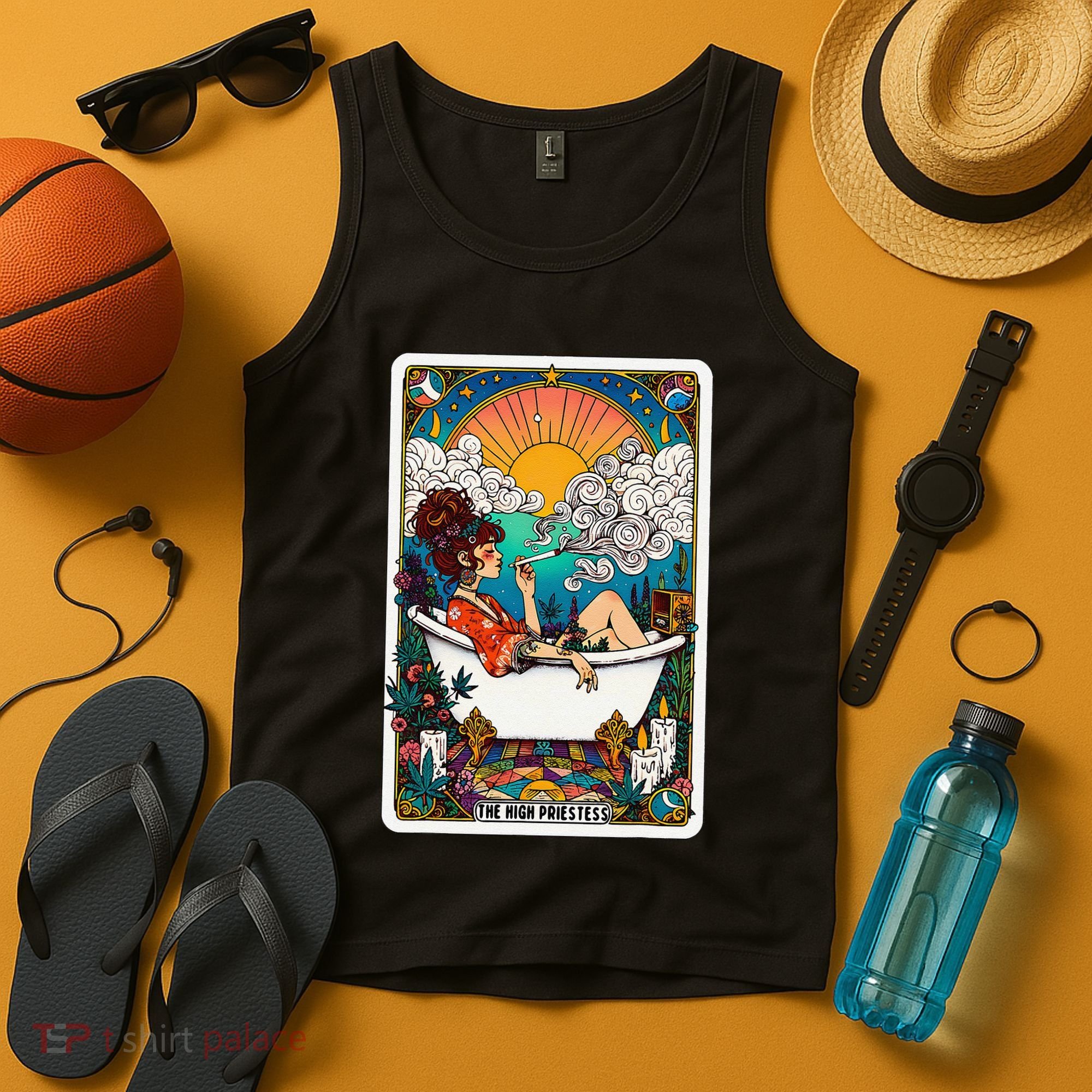 The High Priest.Ess Retro Cannabis Stoner Weed Tarot Card Tank Top