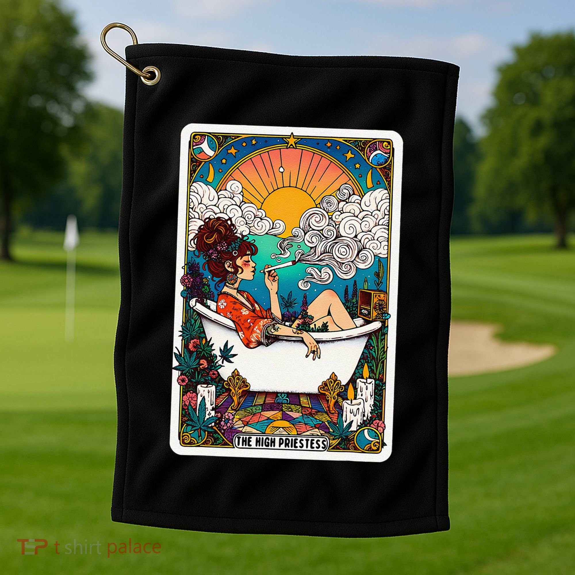The High Priest.Ess Retro Cannabis Stoner Weed Tarot Card Golf Towel