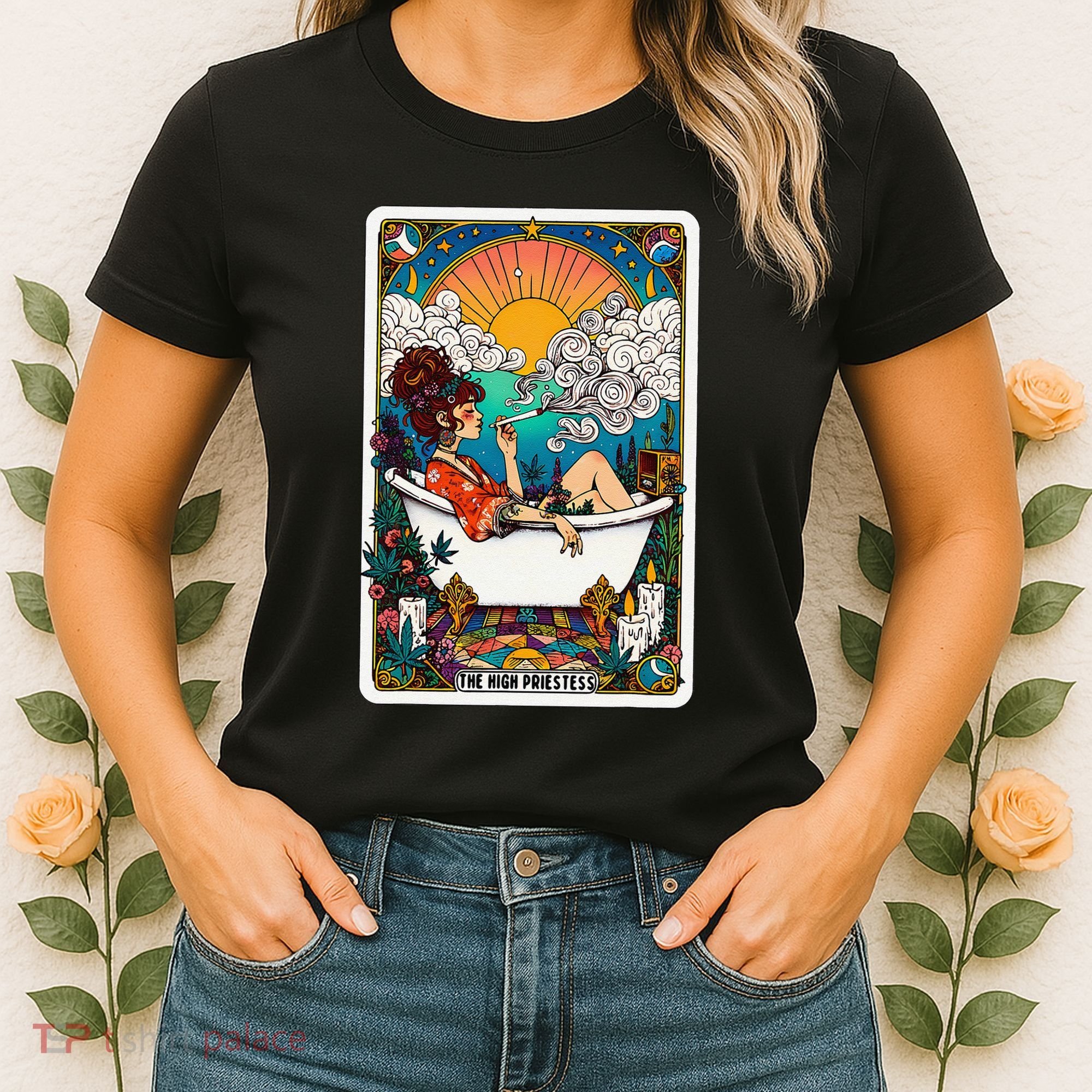 The High Priest.Ess Retro Cannabis Stoner Weed Tarot Card Women's T-Shirt