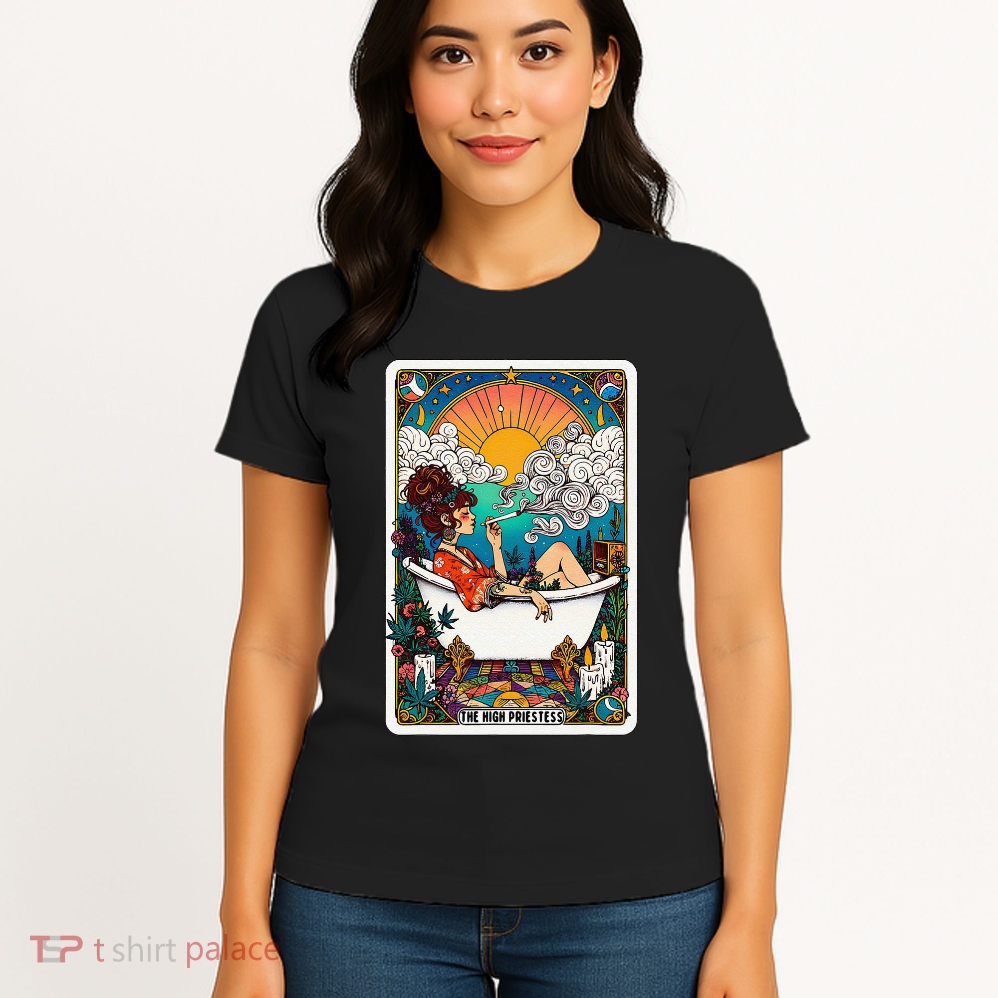 The High Priest.Ess Retro Cannabis Stoner Weed Tarot Card Women's T-Shirt