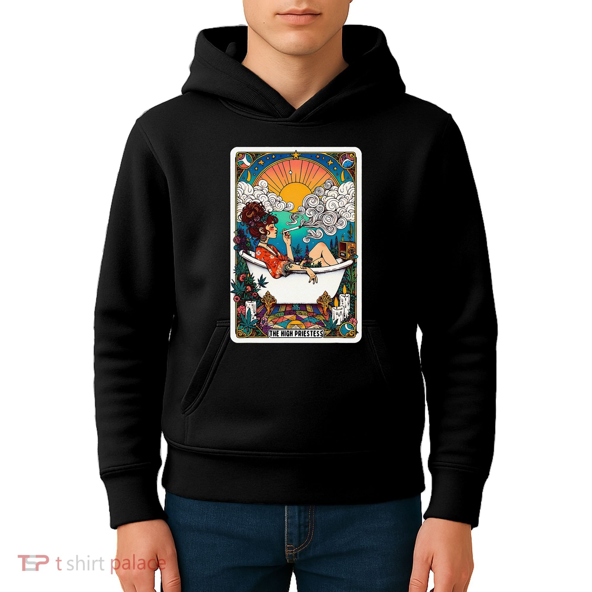 The High Priest.Ess Retro Cannabis Stoner Weed Tarot Card Kids Hoodie