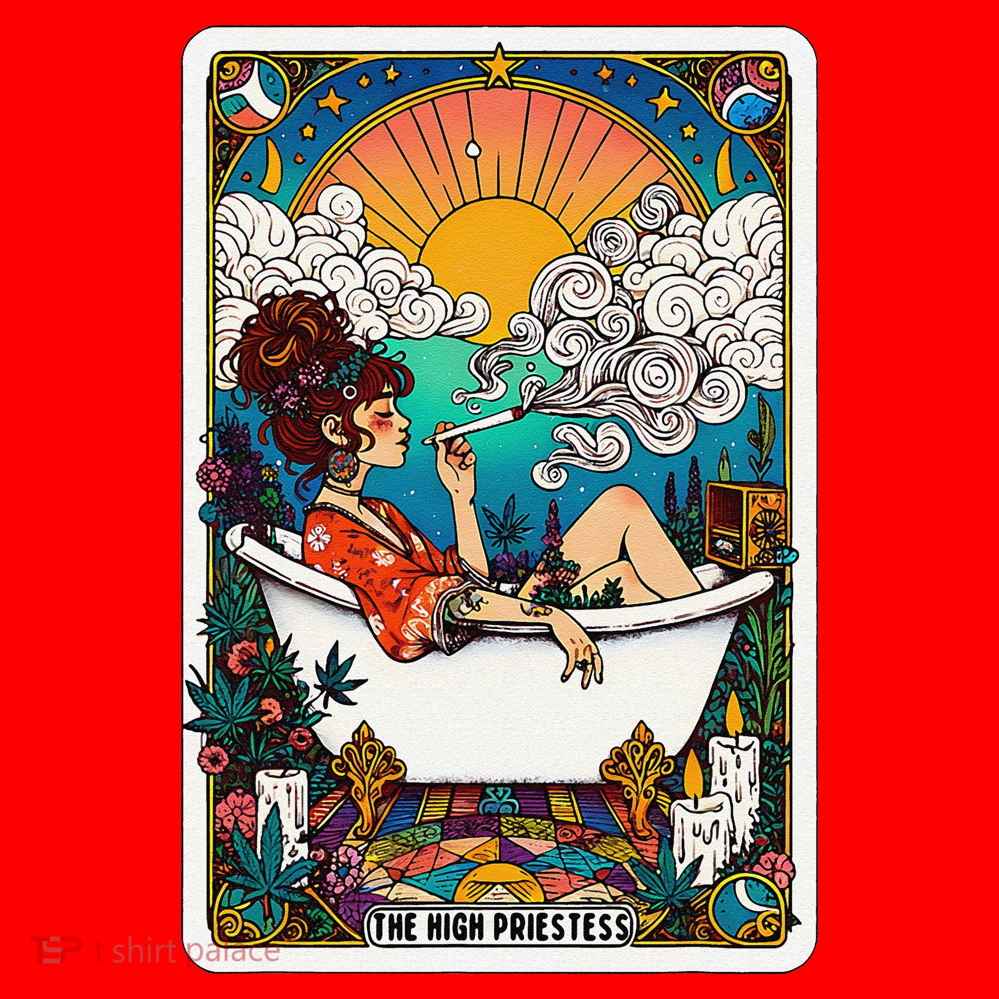 The High Priest.Ess Retro Cannabis Stoner Weed Tarot Card Santa Hat