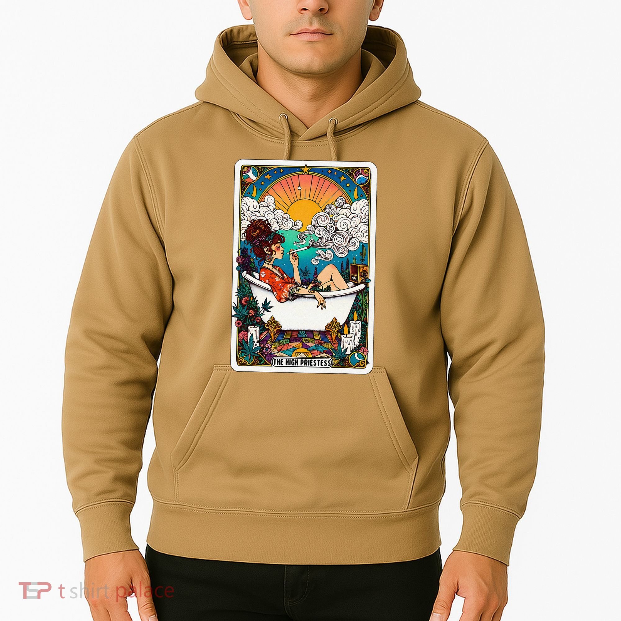 The High Priest.Ess Retro Cannabis Stoner Weed Tarot Card Hoodie