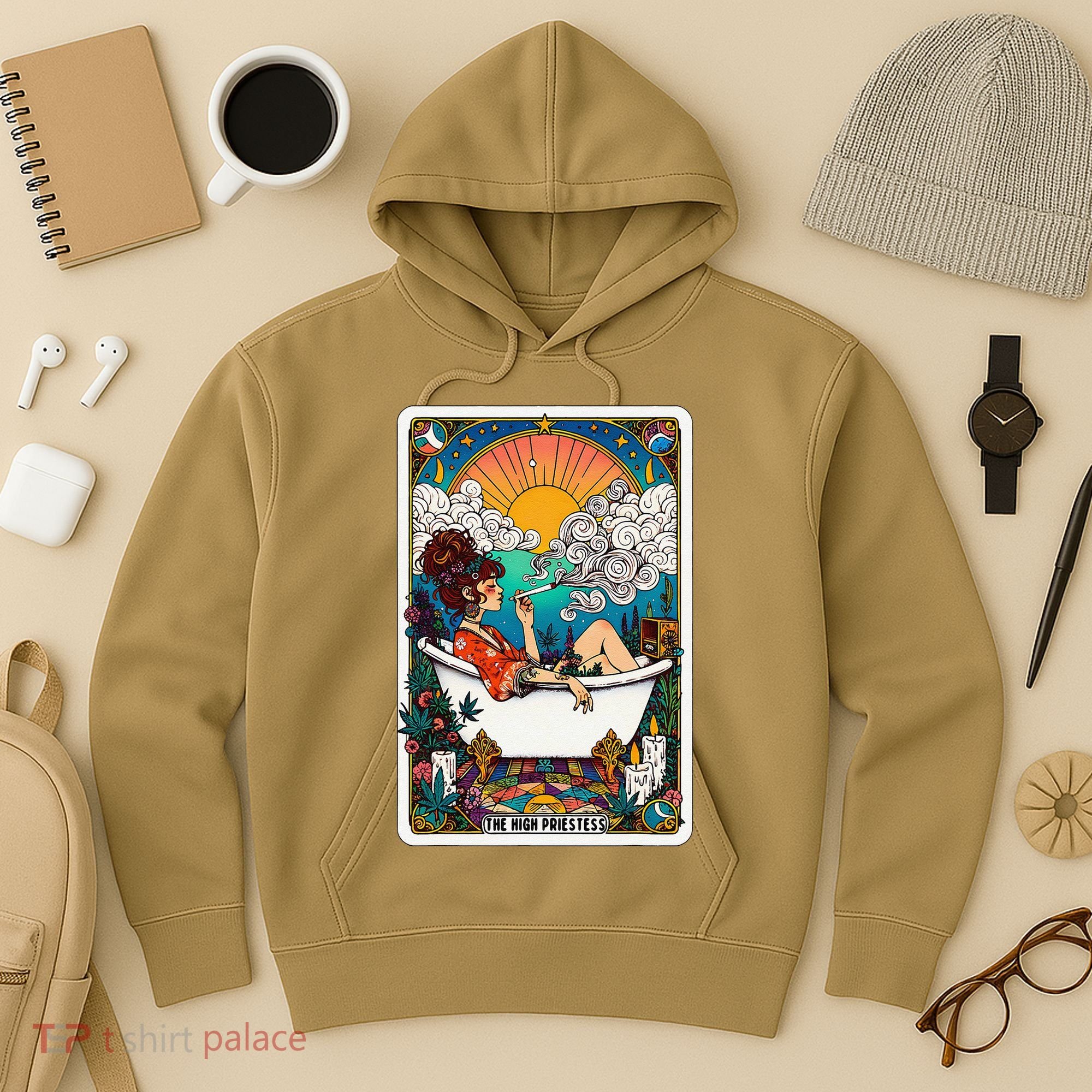 The High Priest.Ess Retro Cannabis Stoner Weed Tarot Card Hoodie