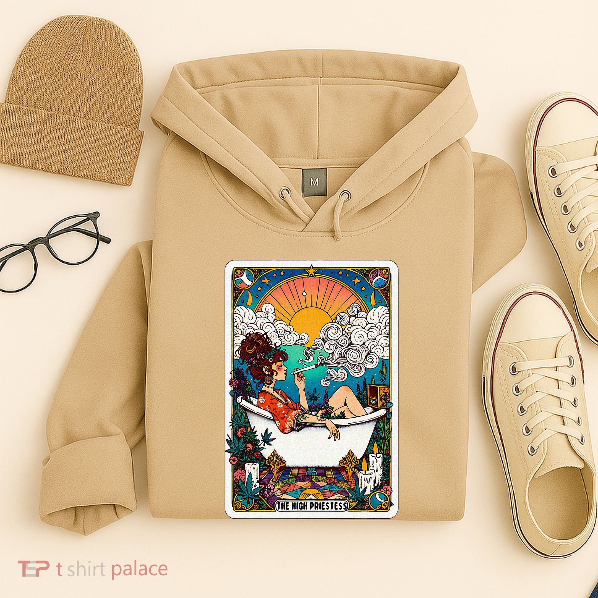 The High Priest.Ess Retro Cannabis Stoner Weed Tarot Card Hoodie