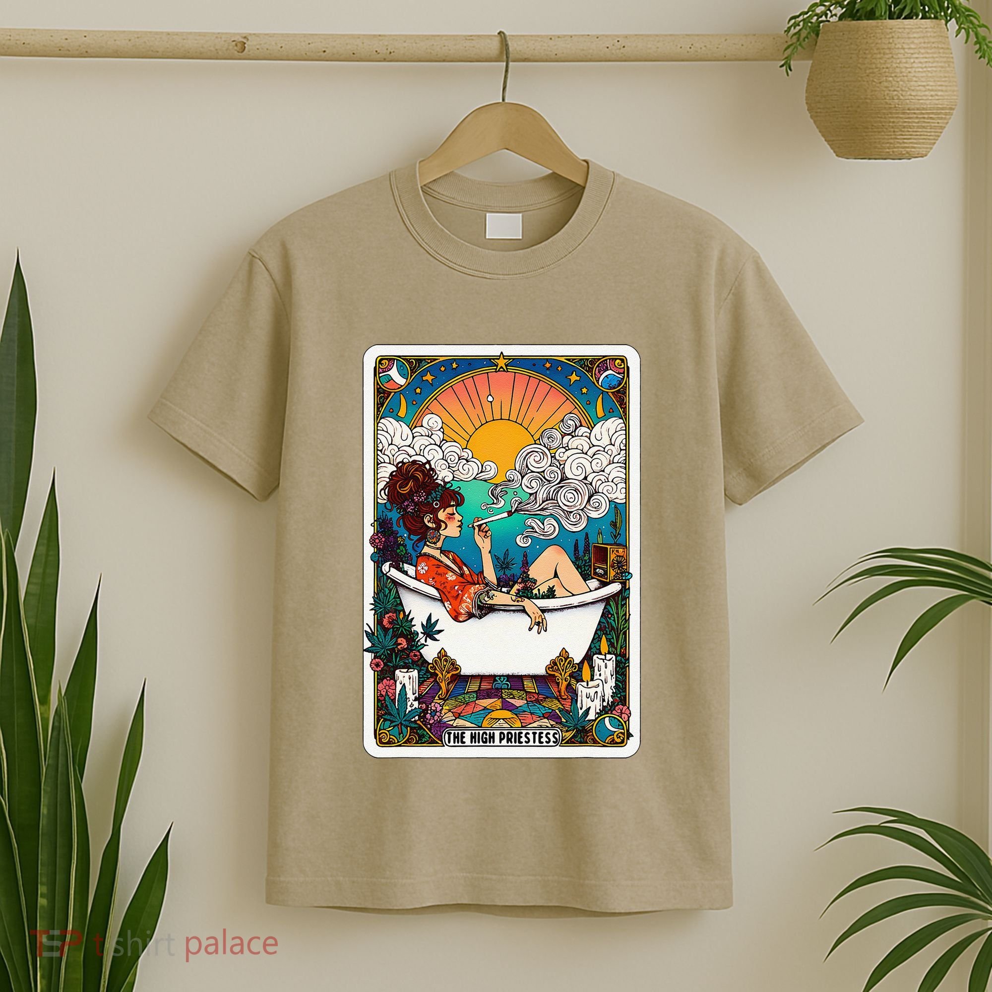 The High Priest.Ess Retro Cannabis Stoner Weed Tarot Card T-Shirt