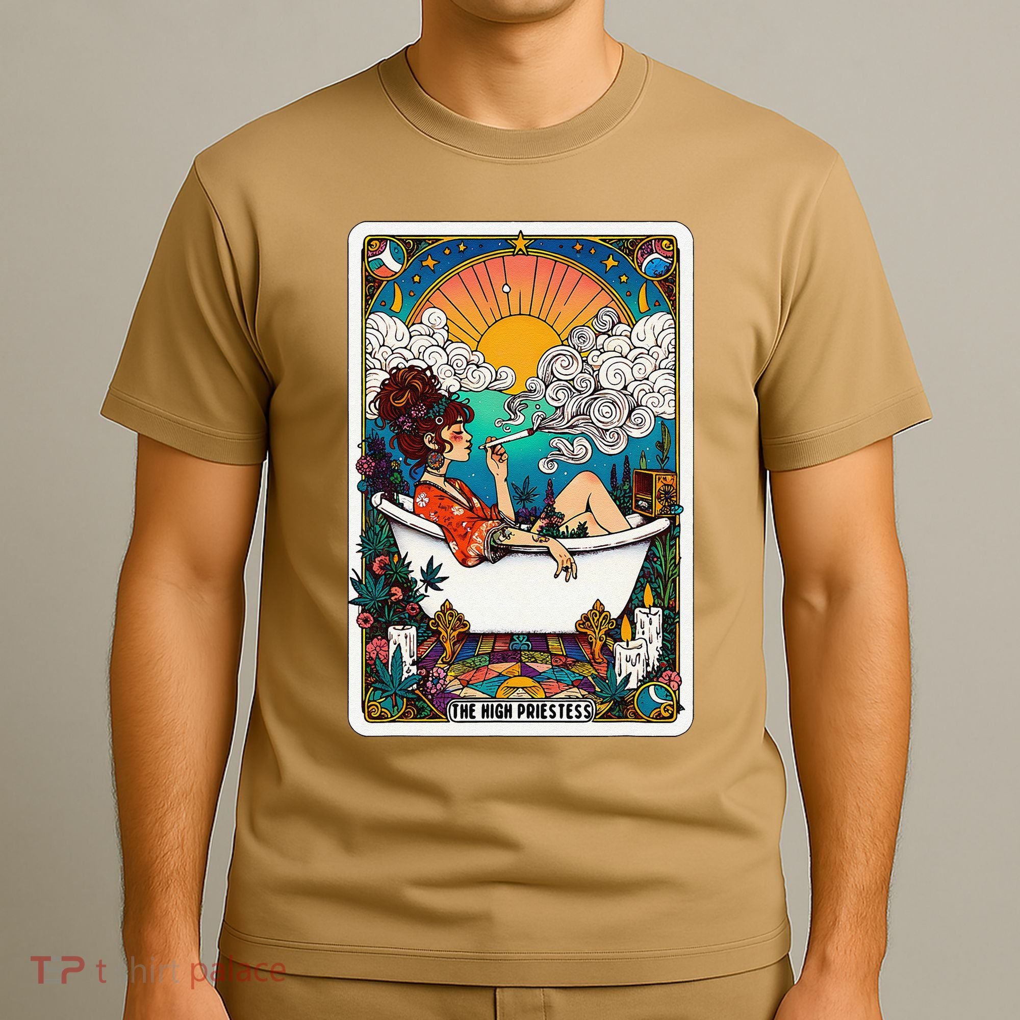 The High Priest.Ess Retro Cannabis Stoner Weed Tarot Card T-Shirt