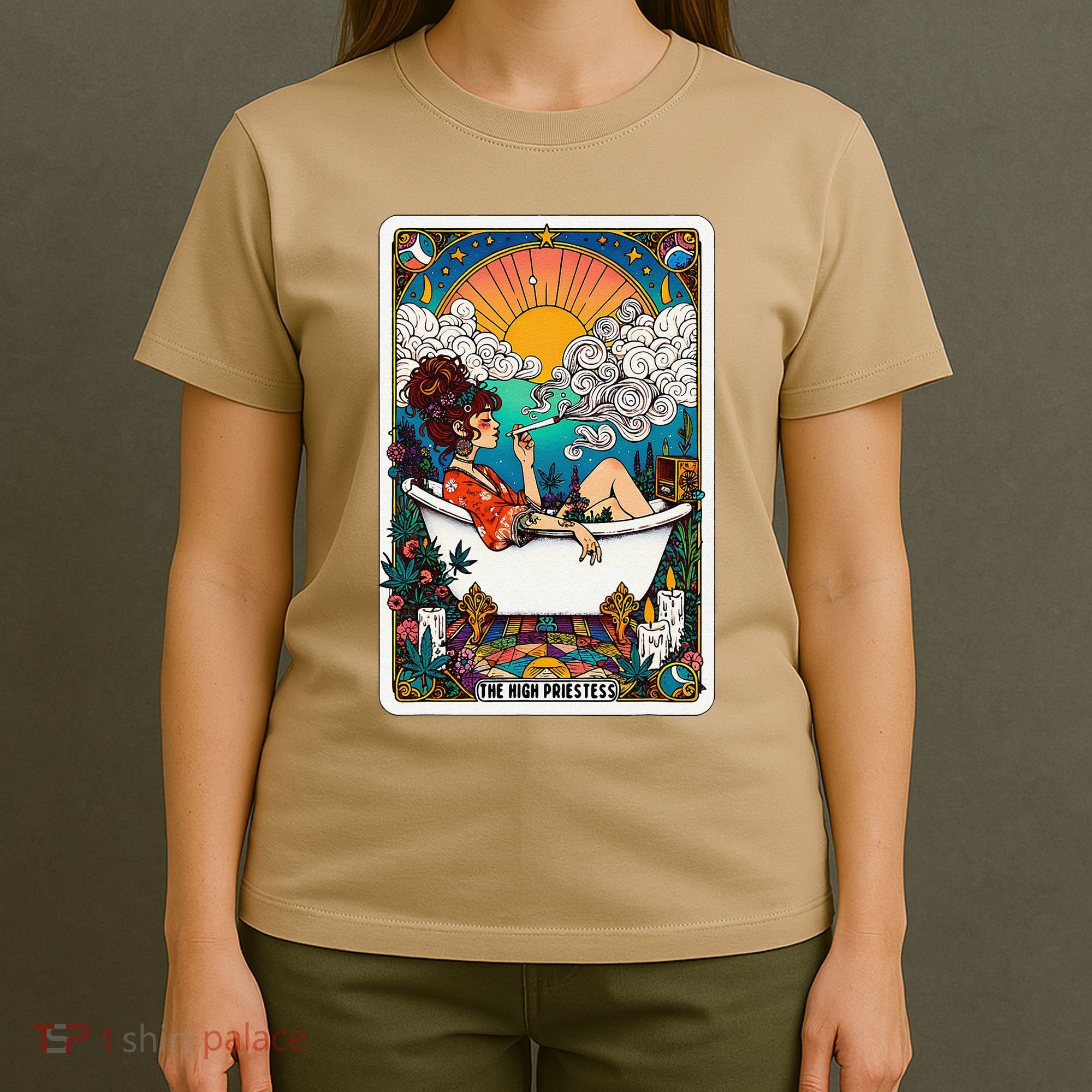 The High Priest.Ess Retro Cannabis Stoner Weed Tarot Card T-Shirt