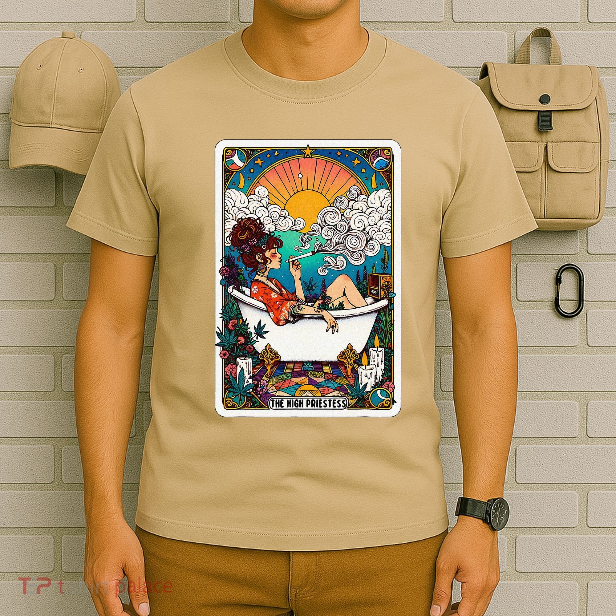 The High Priest.Ess Retro Cannabis Stoner Weed Tarot Card T-Shirt