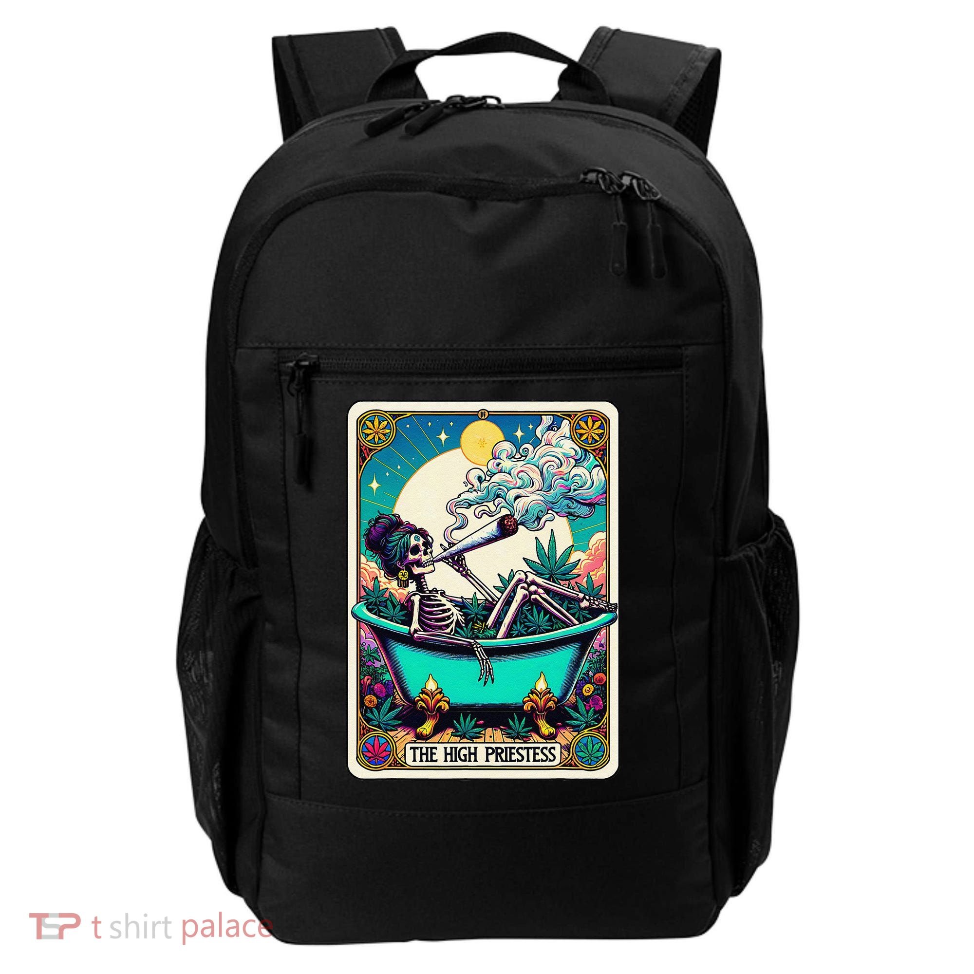 The High Priest.Ess Retro Skeleton Marijuana Weed Tarot Card Backpack