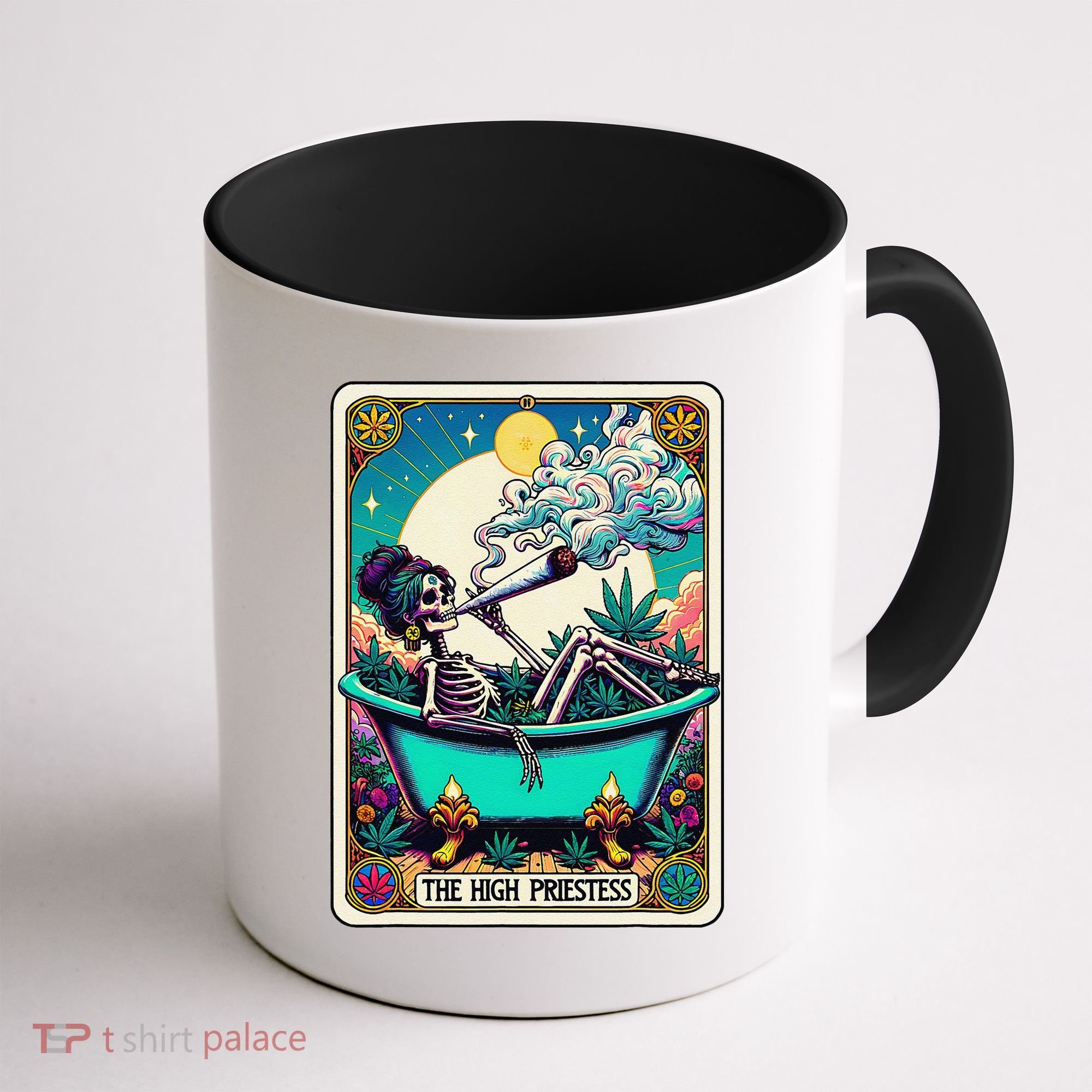 The High Priest.Ess Retro Skeleton Marijuana Weed Tarot Card Coffee Mug