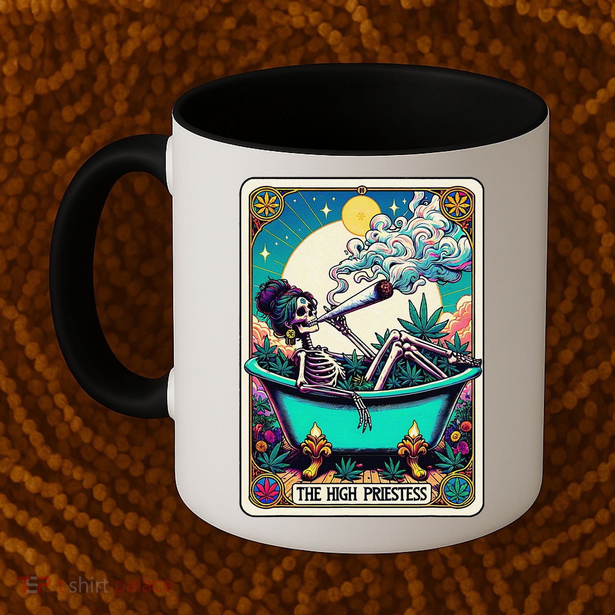 The High Priest.Ess Retro Skeleton Marijuana Weed Tarot Card Coffee Mug