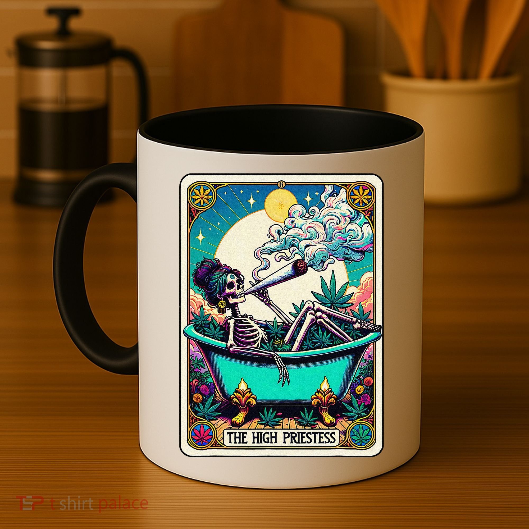 The High Priest.Ess Retro Skeleton Marijuana Weed Tarot Card Coffee Mug