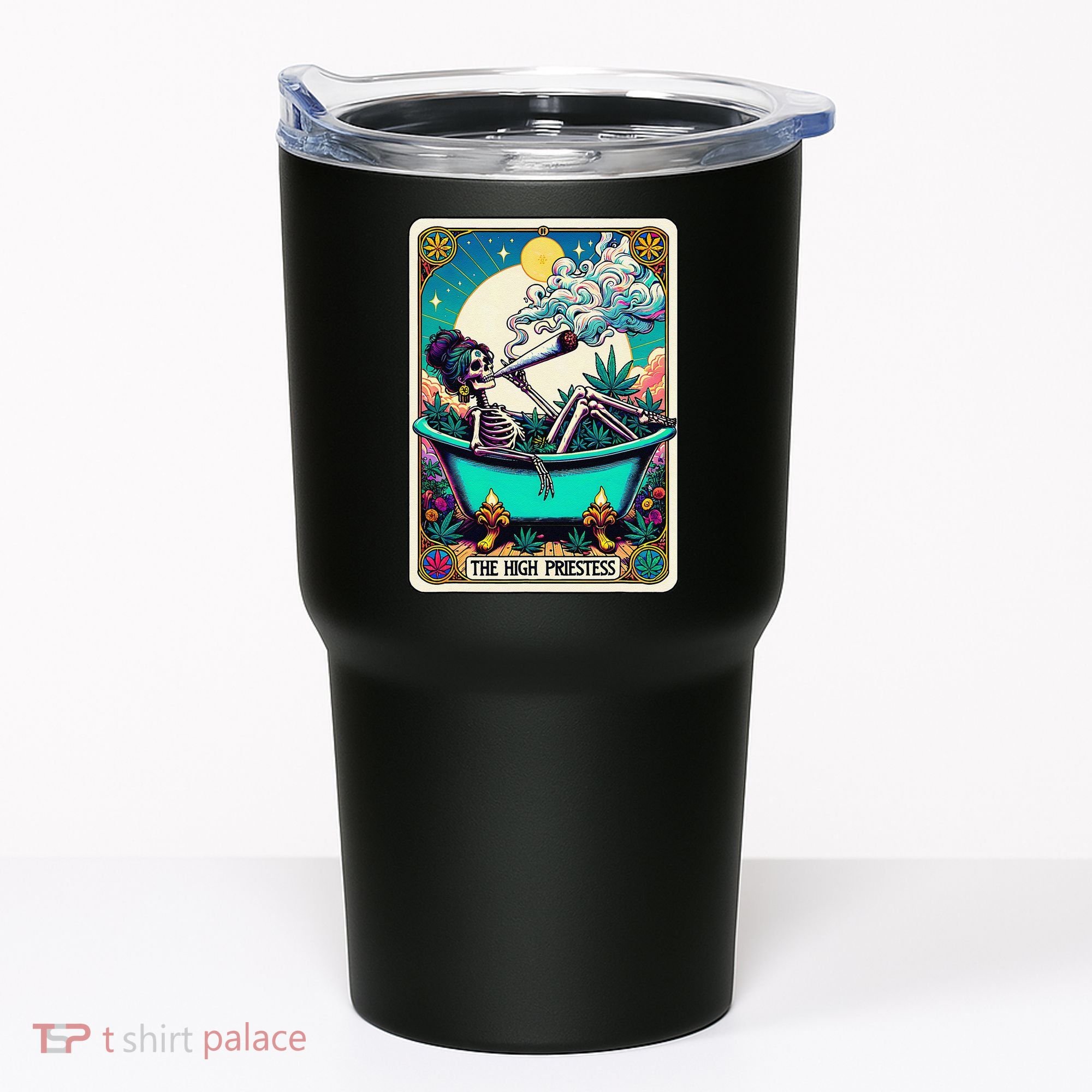 The High Priest.Ess Retro Skeleton Marijuana Weed Tarot Card Tumbler