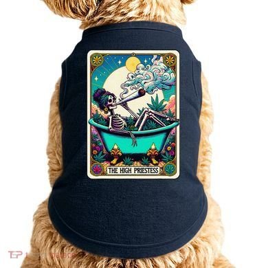 The High Priest.Ess Retro Skeleton Marijuana Weed Tarot Card Doggie Tank