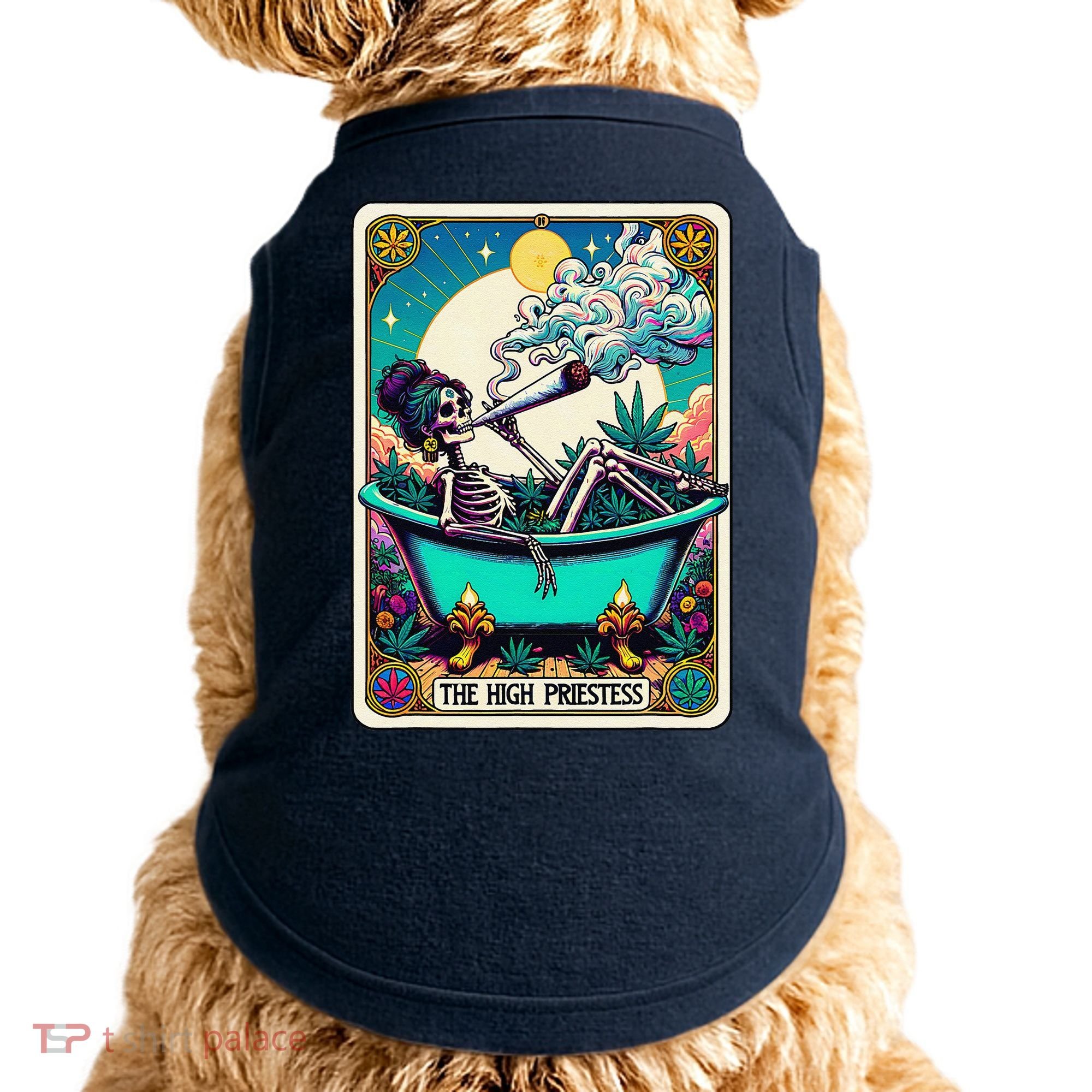 The High Priest.Ess Retro Skeleton Marijuana Weed Tarot Card Doggie Tank