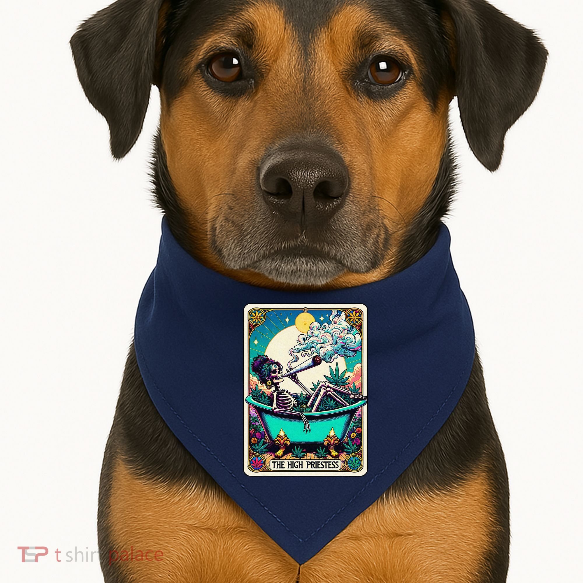 The High Priest.Ess Retro Skeleton Marijuana Weed Tarot Card USA-Made Doggie Bandana