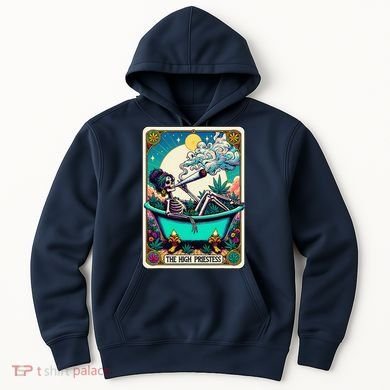 The High Priest.Ess Retro Skeleton Marijuana Weed Tarot Card Hoodie