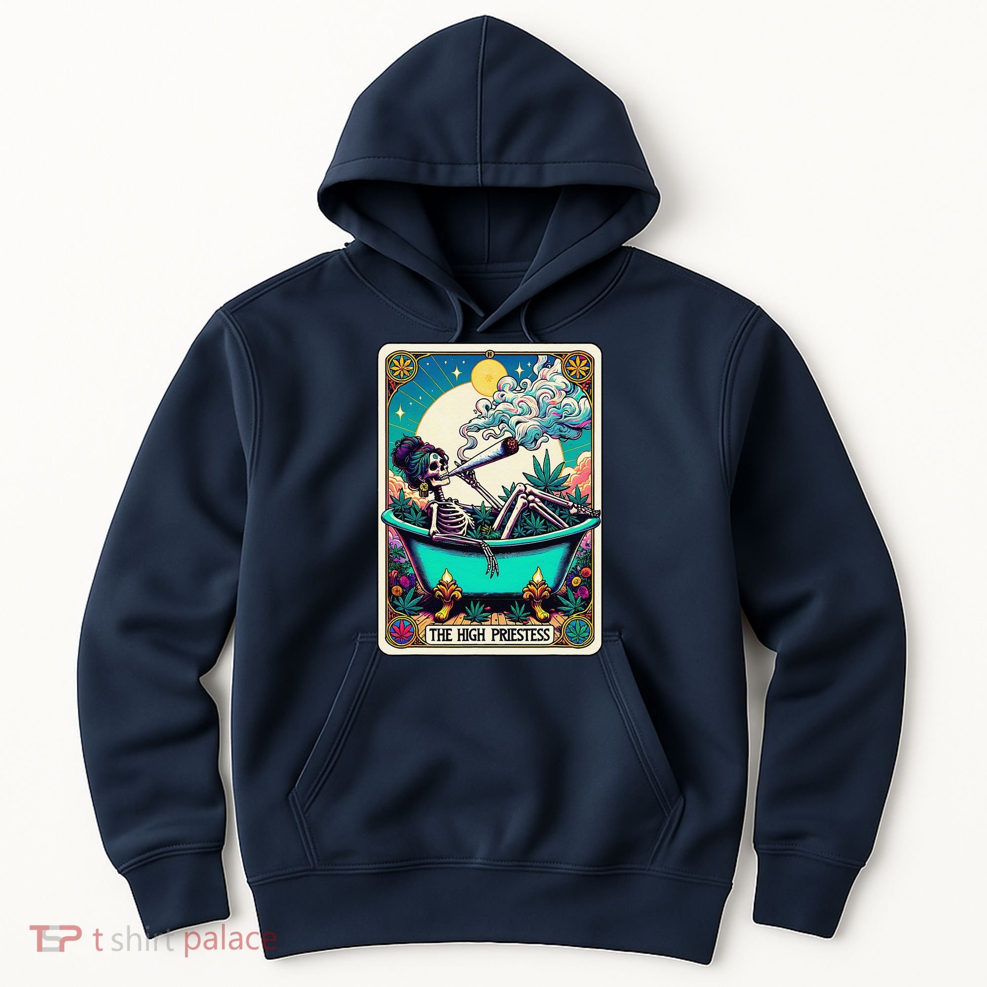 The High Priest.Ess Retro Skeleton Marijuana Weed Tarot Card Hoodie