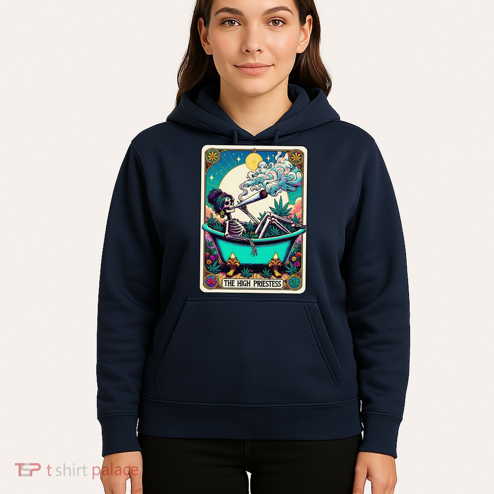 The High Priest.Ess Retro Skeleton Marijuana Weed Tarot Card Hoodie