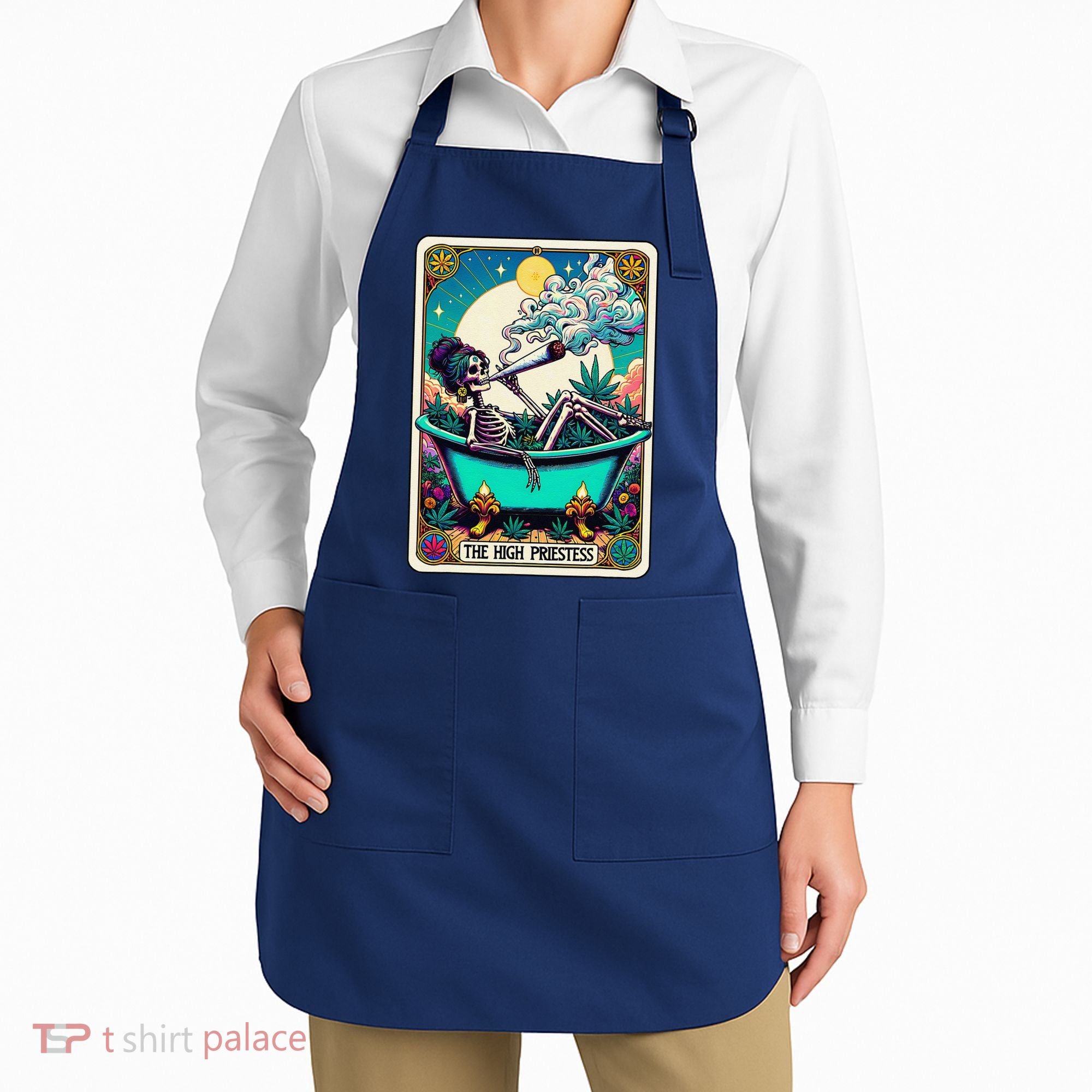 The High Priest.Ess Retro Skeleton Marijuana Weed Tarot Card Apron