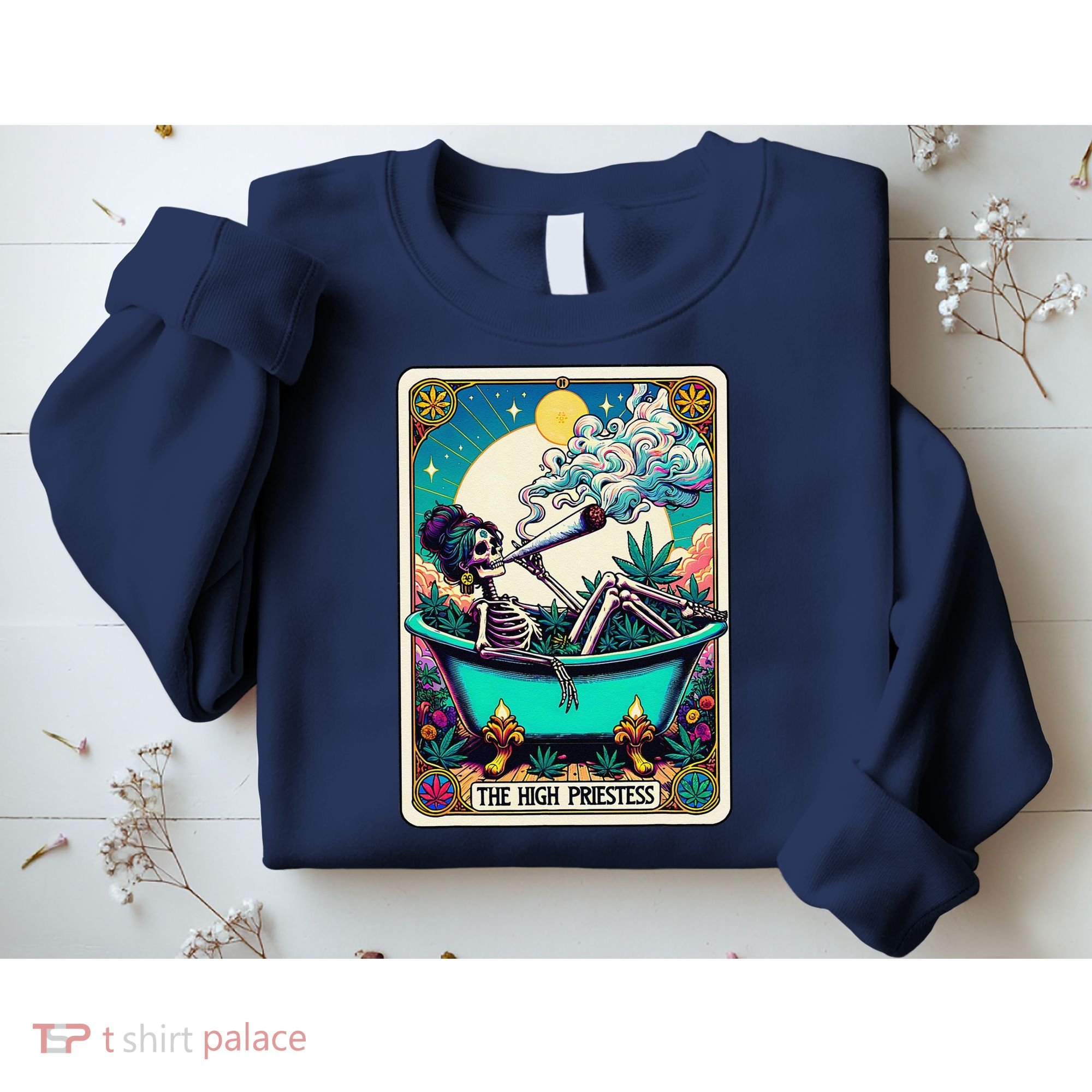 The High Priest.Ess Retro Skeleton Marijuana Weed Tarot Card Sweatshirt