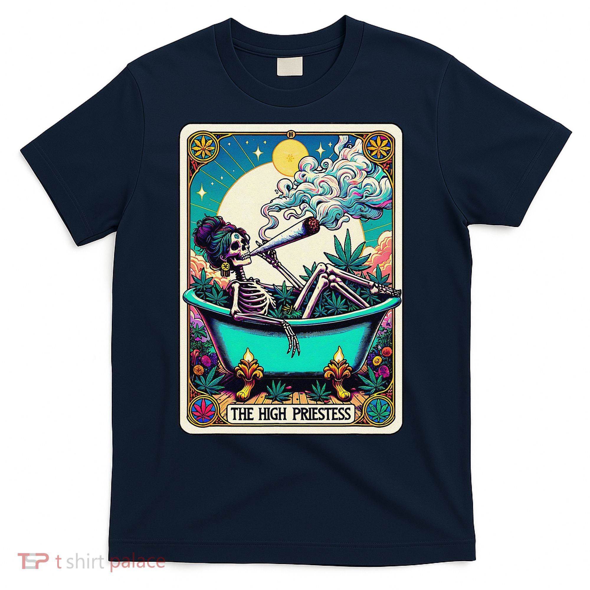 The High Priest.Ess Retro Skeleton Marijuana Weed Tarot Card T-Shirt