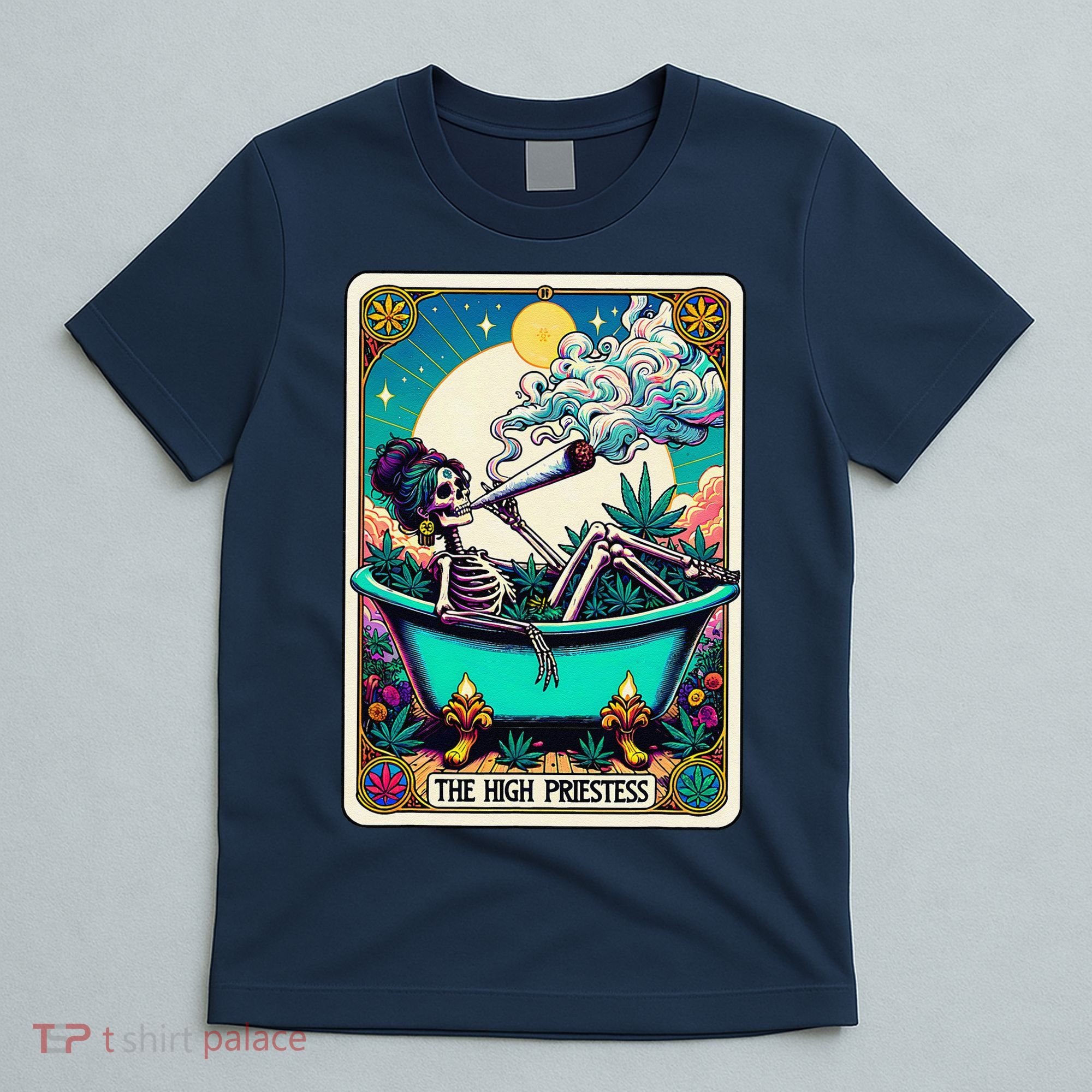 The High Priest.Ess Retro Skeleton Marijuana Weed Tarot Card T-Shirt