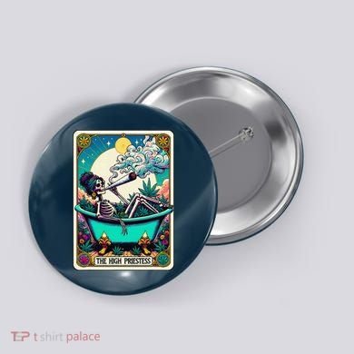 The High Priest.Ess Retro Skeleton Marijuana Weed Tarot Card Button