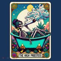 The High Priest.Ess Retro Skeleton Marijuana Weed Tarot Card Beanie thumb 2