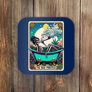 The High Priest.Ess Retro Skeleton Marijuana Weed Tarot Card Coaster